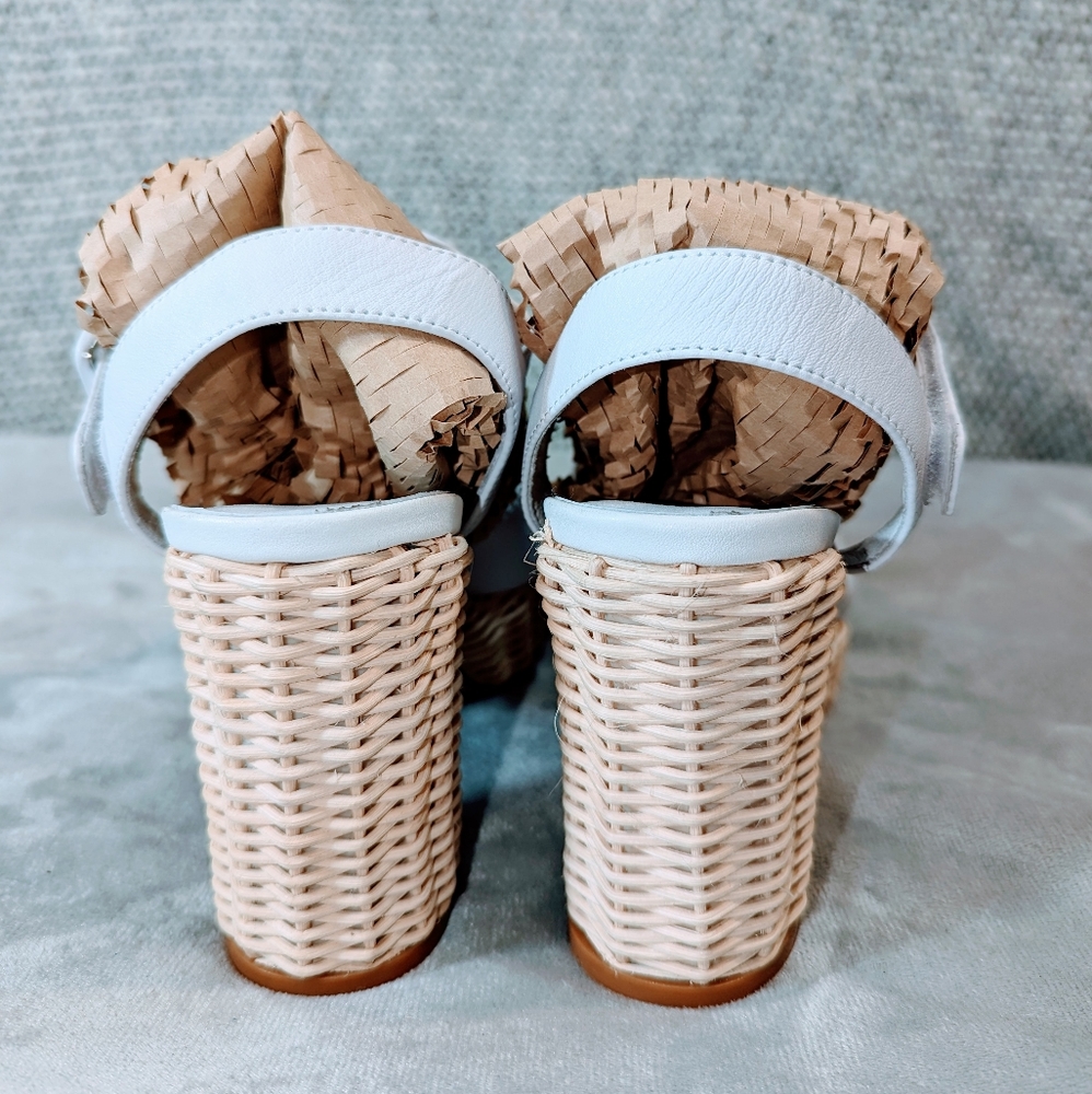 Jeffrey Campbell Amma Platform White Sandal Women's Sz 8 Wicker H&L Cross Strap - Picture 7 of 9